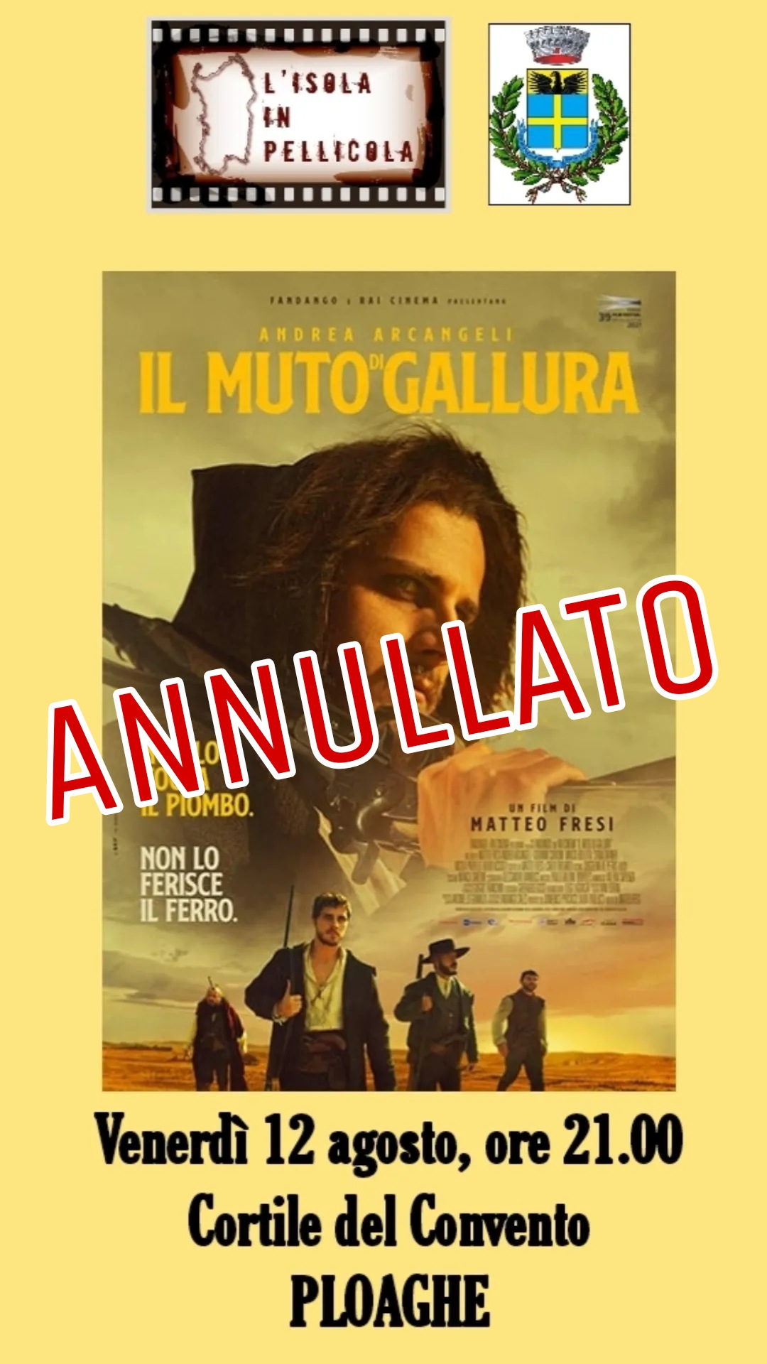 Avviso: proiezione del film "Il muto di Gallura" annullata