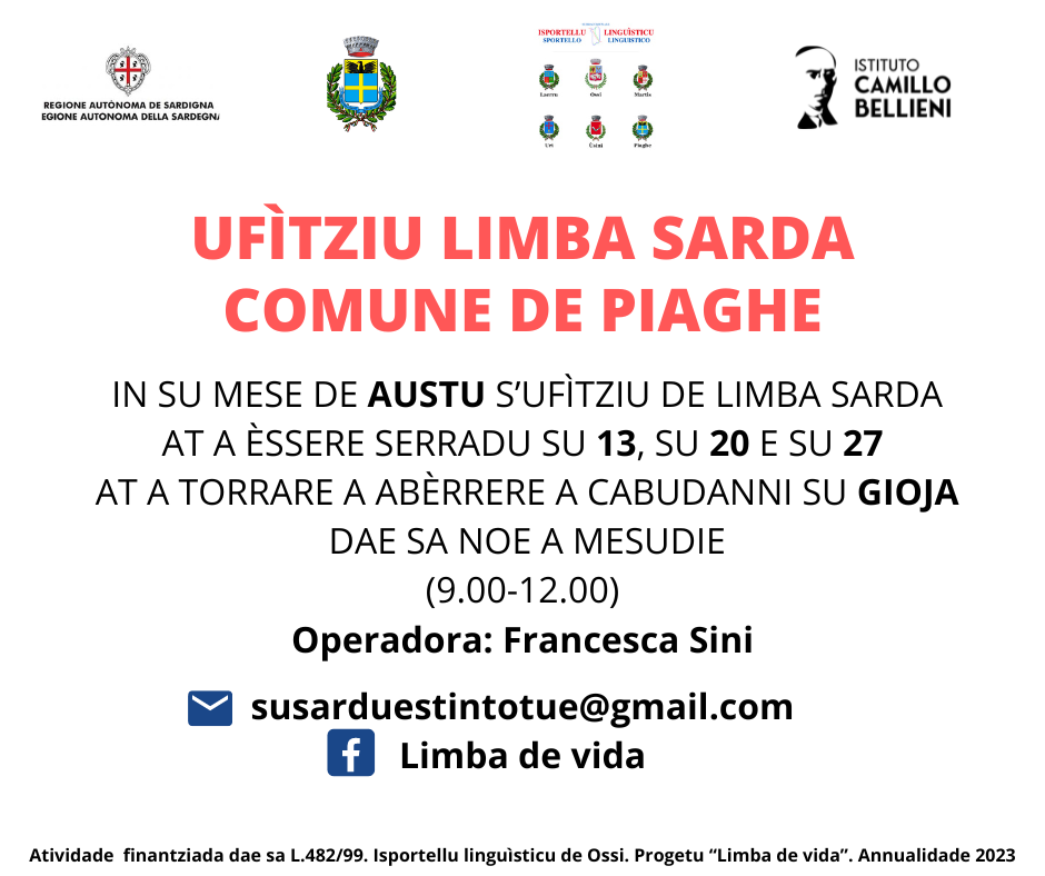 Avvisu Ufìtziu de limba sarda - Comune de Piaghe