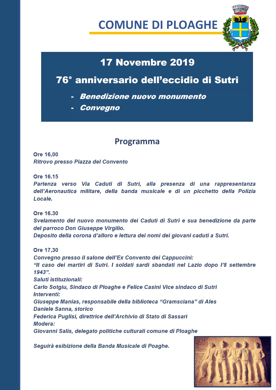 17 novembre 2019: 76° anniversario dell'eccidio di Sutri