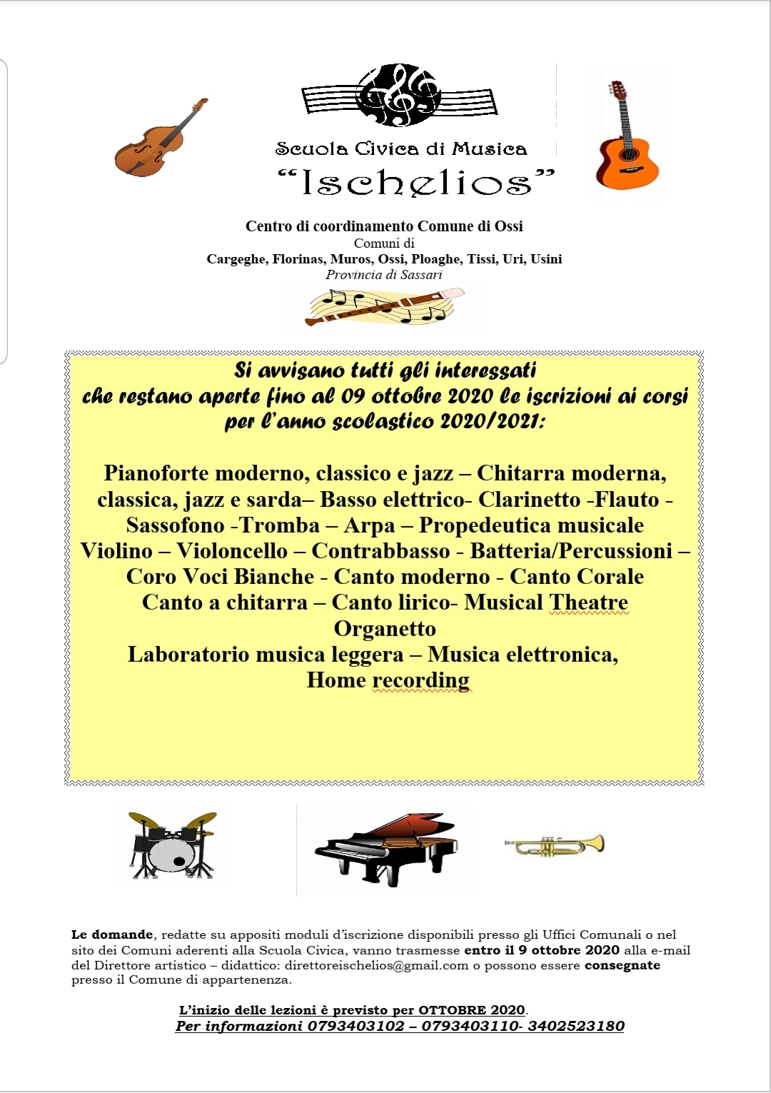Iscrizione corsi Scuola Civica di Musica "Ischelios"
