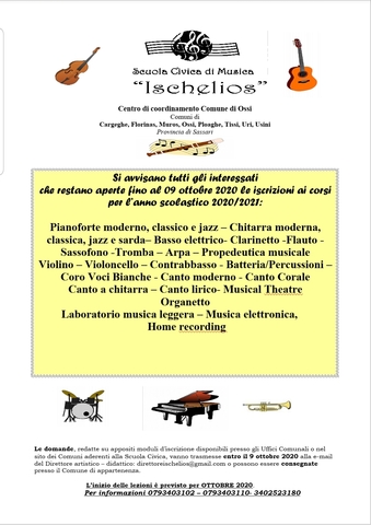 Iscrizione corsi Scuola Civica di Musica "Ischelios"