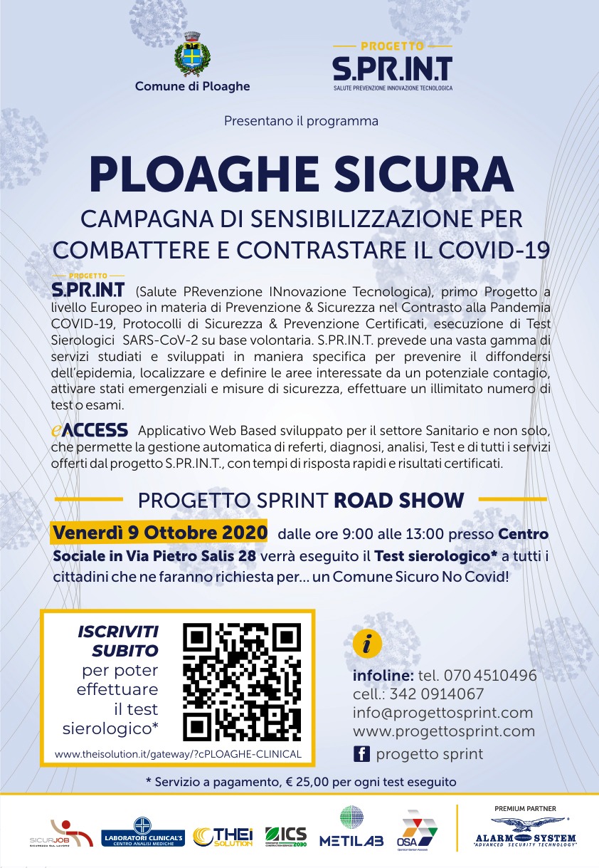 Programma Ploaghe Sicura - campagna di sensibilizzazione per contrastare il Covid19: test sierologici alla popolazione