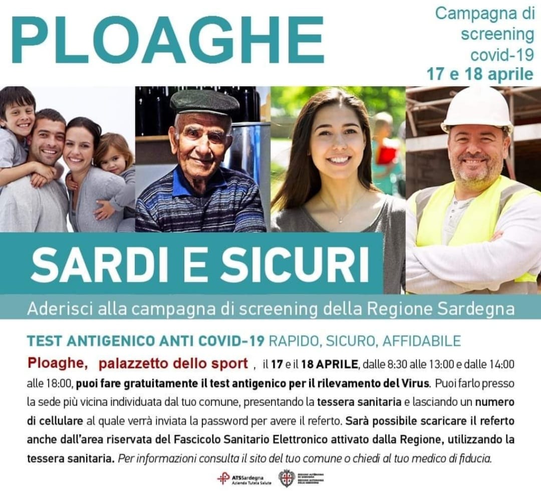 Campagna di screening "Sardi e sicuri": 17 e 18 aprile 2021