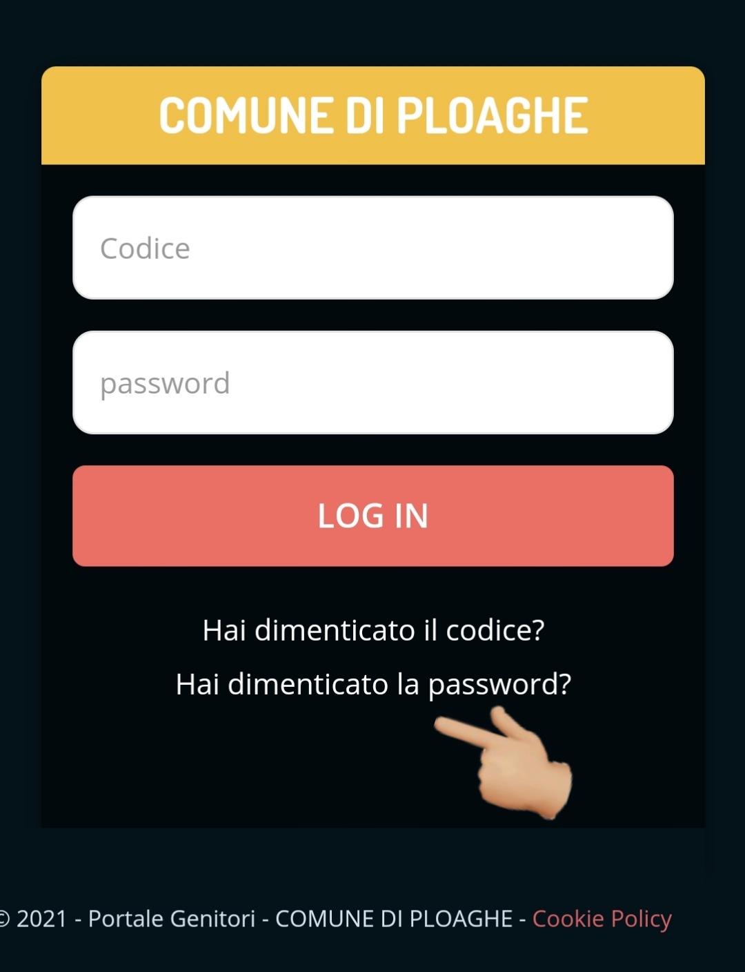 Portale Genitori servizio mensa: attivazione funzione "Recupera password"