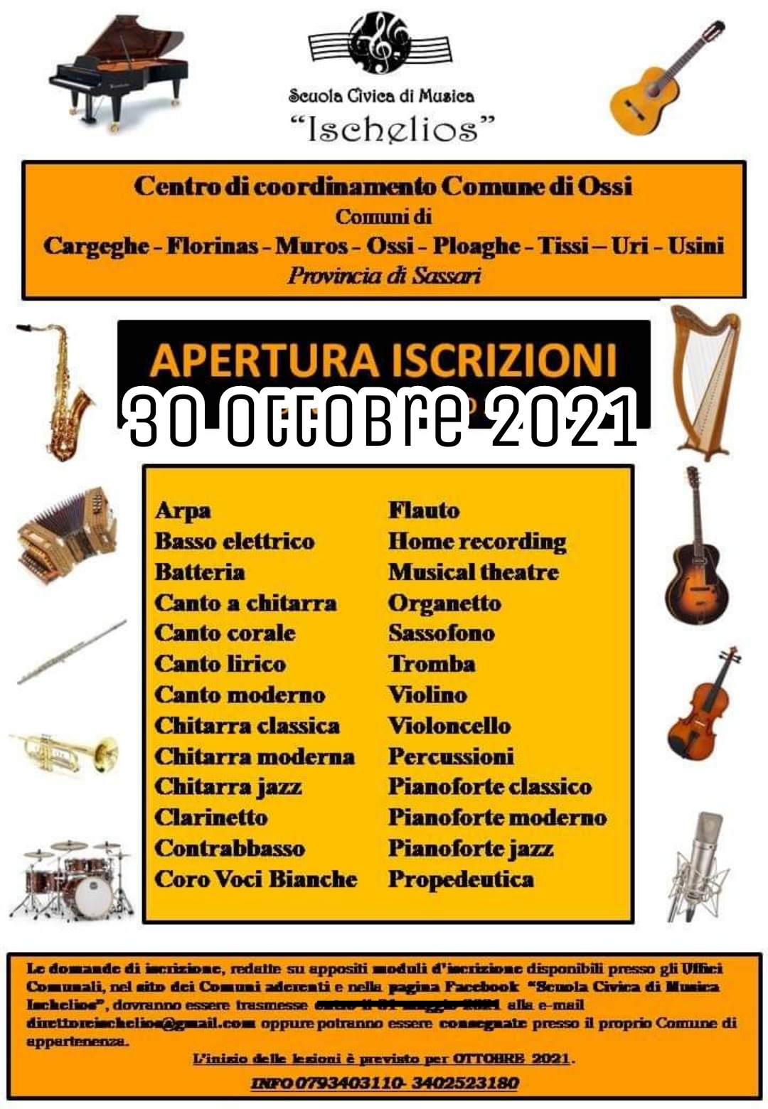 Proroga iscrizioni corsi Scuola civica di musica "Ischelios"