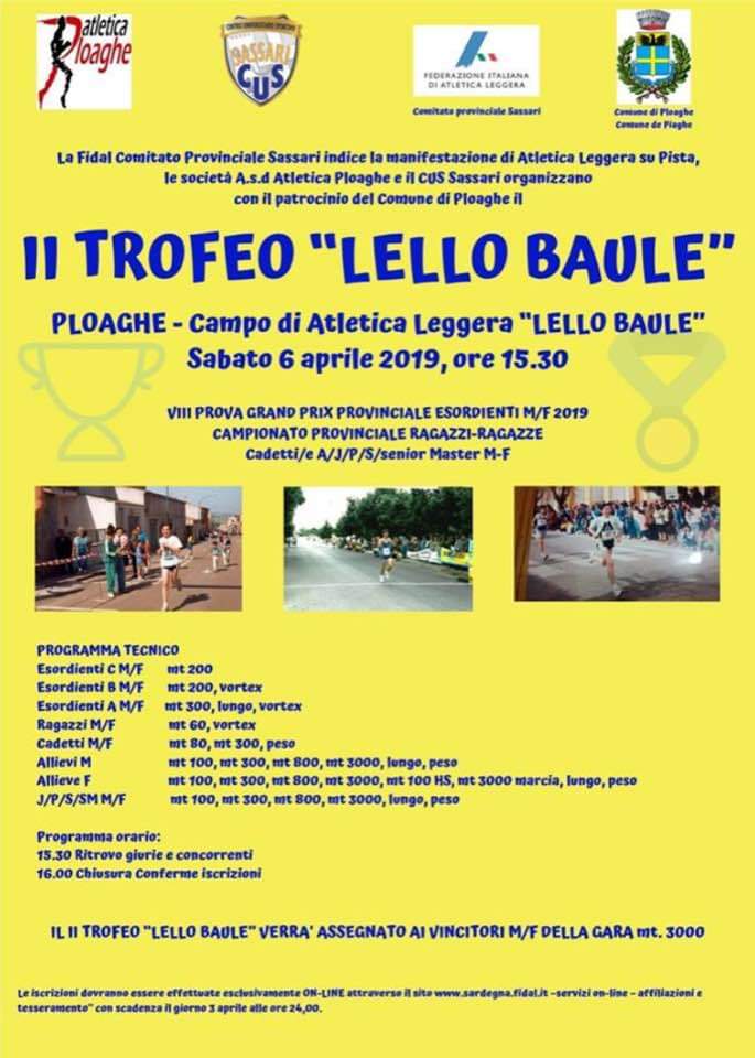 Atletica leggera: II Trofeo "Lello Baule" - 6 aprile 2019